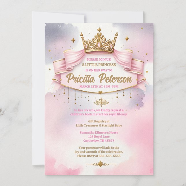 Aquarell Ein kleines Princess Baby Dusche Party Einladung (Vorderseite)