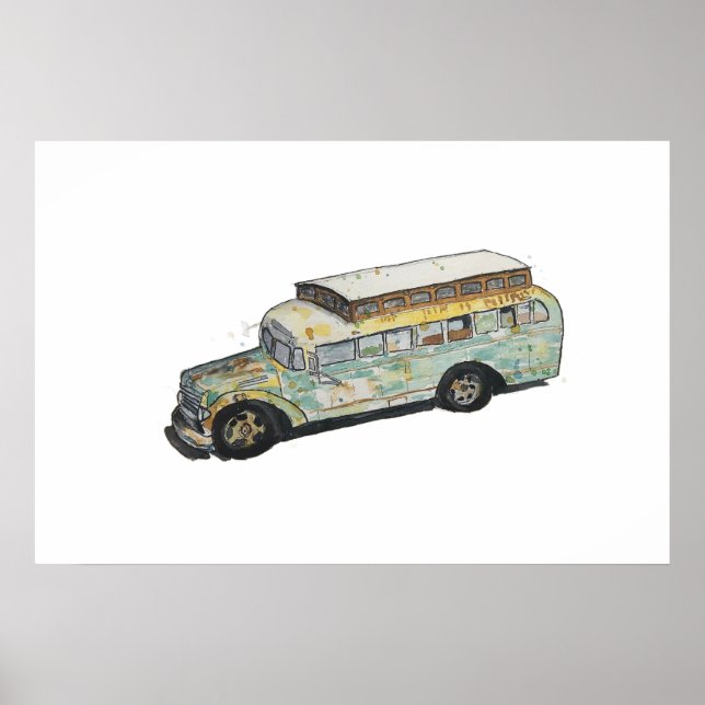 Aquarell einer rostigen RV-Busumrüstung Poster (Vorne)