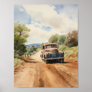 Aquarell eines alten Pickup-Trucks auf einer Lands Poster