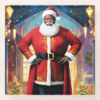 Aquarell eines fröhlich schwarzen Santa-Claus Glasuntersetzer