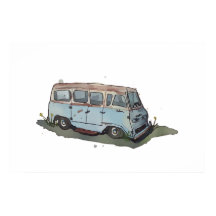 Aquarell eines rostigen alten Antiquitäten-Vans