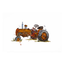 Aquarell eines rostigen alten orangen Traktors