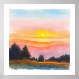Aquarell-Einfach-Sonnenuntergang-Kunstposter Poster