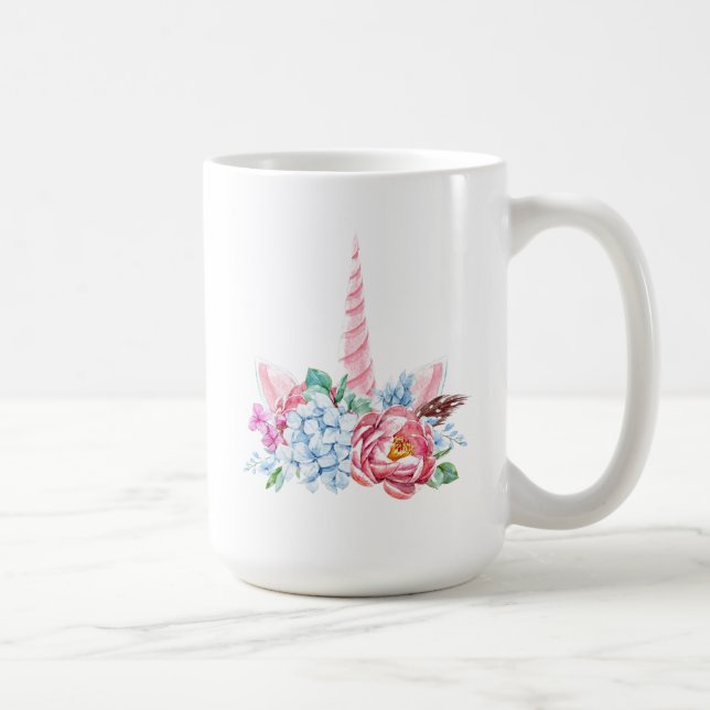 Aquarell-Einhorn-Blumenkrone Kaffeetasse (Rechts)