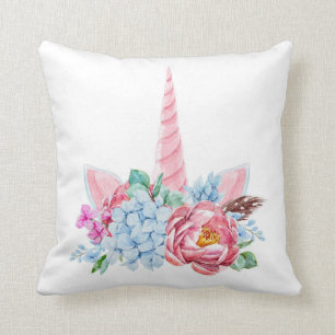 Aquarell-Einhorn-Blumenkrone Kissen