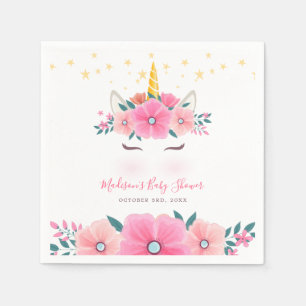 Aquarell-Einhorn-Gesicht-Blumen-Sterne-Baby-Party Serviette