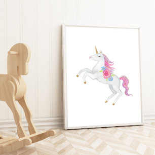 Aquarell-Einhorn-Mädchen-Zimmer-Kinder-Wandtattoos Poster