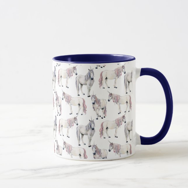 Aquarell-Einhorn-Märchen-Muster Tasse (Rechts)