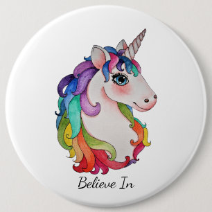 Aquarell-Einhorn mit dem Regenbogen-Haar Button