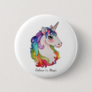Aquarell-Einhorn mit dem Regenbogen-Haar Button