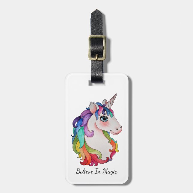 Aquarell-Einhorn mit dem Regenbogen-Haar Gepäckanhänger (Vorderseite vertikal)