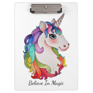 Aquarell-Einhorn mit dem Regenbogen-Haar Klemmbrett