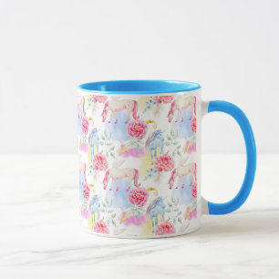 Aquarell-Einhorn-u. Pegasus-Muster Tasse