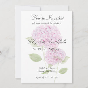 Aquarell-Einladung mit rosa Hortensie Einladung