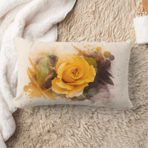 Aquarell Einzelne Gelbe Rose Lendenkissen