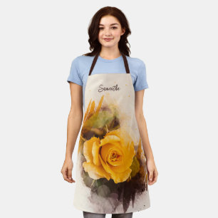 Aquarell Einzelne Gelbe Rose Schürze