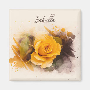 Aquarell-Einzige-Gelbe-Rose Magnet