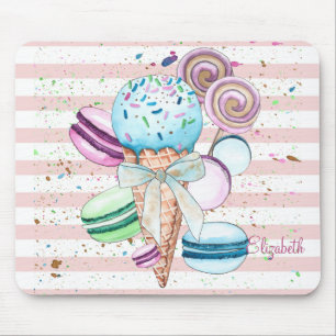 Aquarell-Eis, Makronen, rosa Streifen Mousepad