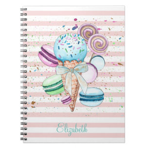 Aquarell-Eis, Makronen, rosa Streifen Notizblock