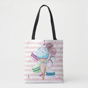 Aquarell-Eis, Makronen, rosa Streifen Tasche
