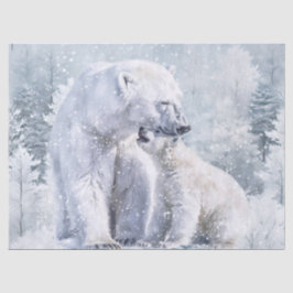 Aquarell Eisbär und Jungtier Seidenpapier