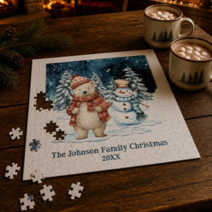 Aquarell Eisbär und Schneemann Winter Weihnachten