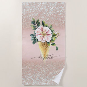 Aquarell-Eiscreme-Blumen-Glitter-Bokeh Strandtuch
