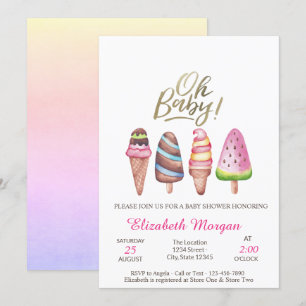 Aquarell-Eiscreme Oh Baby Sommer-Baby-Party Einladung