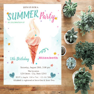 Aquarell Eiscreme Sterne Sommer Geburtstag  Einladung