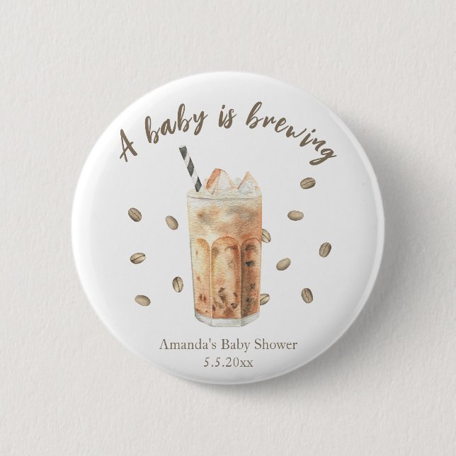 Aquarell-Eiskaffee-Baby-Party Button (Vorderseite)