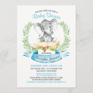 Aquarell-Elefant-Jungen-Babyparty-Buch Einladung