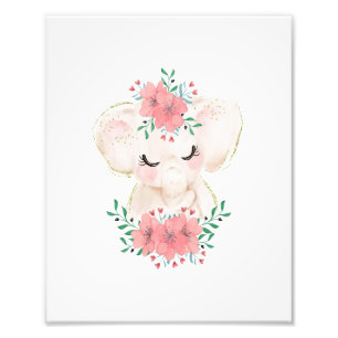 Aquarell-Elefant mit Blumen-Foto-Druck Fotodruck