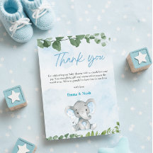 Aquarell-Elefanten-Baby-Shower-Dankeskarten