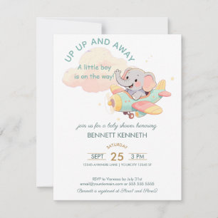 Aquarell-Elefanten-Flugzeug-Junge-Einladung RSVP Karte
