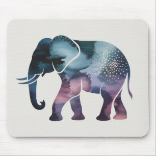 Aquarell-Elefanten-Silhouette & Sprenkel-Mauspad Mousepad