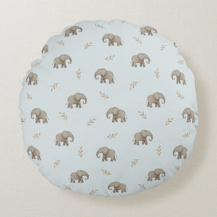 Aquarell-Elefanten-Staubblau-Nursery-Muster Rundes Kissen
