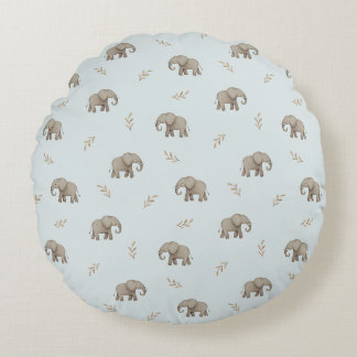 Aquarell-Elefanten-Staubblau-Nursery-Muster Rundes Kissen