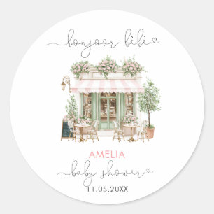 Aquarell Elegant Bonjoor bebe Babyparty Runder Aufkleber