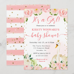 Aquarell Elegante Florale Schwan-Baby-Party Einladung
