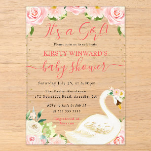 Aquarell Elegante Florale Schwan Baby Shower Acryleinladungen