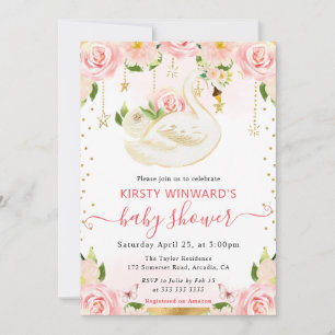 Aquarell Elegante Florale Schwan Baby Shower Einladung