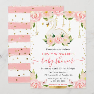 Aquarell Elegante Florale Schwan Baby Shower Einladung