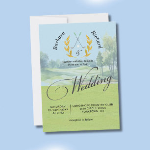 Aquarell Elegante Golf-Hochzeit m/Details Einladung