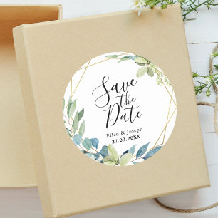 Aquarell Elegante Grün Hochzeit Save The Date Runder Aufkleber