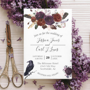 Aquarell Elegante Halloween-Blumen-Krähe-Pflaume- Einladung