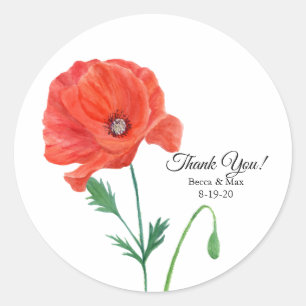 Aquarell Elegante Mohn Hochzeit Danke Runder Aufkleber