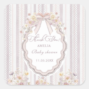 Aquarell Elegante Pastell-Wildblumen-Schleifen-Spi Quadratischer Aufkleber