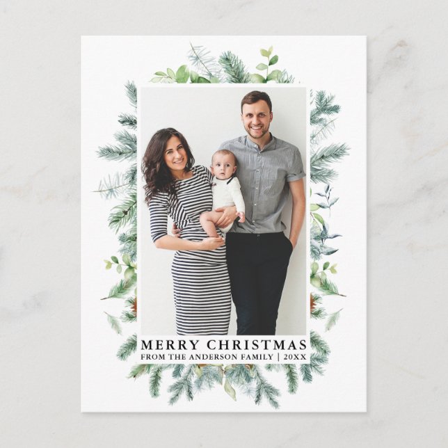 Aquarell Elegante Pine Frame Familie Weihnachten Postkarte (Vorderseite)