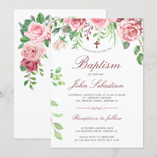 Aquarell Elegante Rosa Rosen Garten Taufe Einladung
