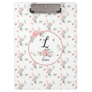 Aquarell Elegante rosa Rosen mit Schmetterlingen Klemmbrett
